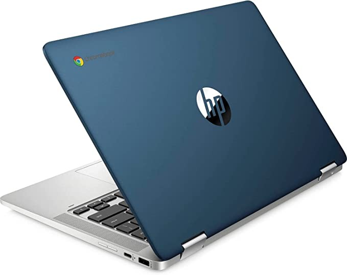 Laptop HP X360 14a Chromebook 14" HD Touch Screen Intel Celeron 4GB DDR4 128GB eMMC WiFi Webcam Stereo Speakers Bluetooth 4.2 Chrome Silver/Blue*